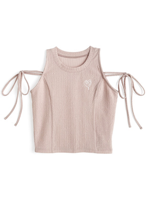 ショルダーリボンハート刺繍タンクトップ