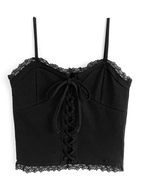 レースアップリブキャミソール