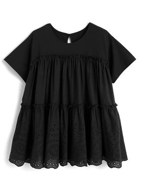 ティアードカットワークレースドッキングTシャツ