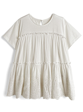 ティアードカットワークレースドッキングTシャツ