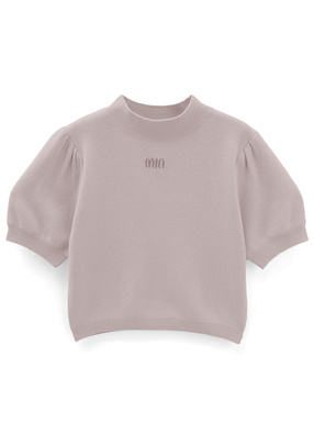 ロゴ刺繍パフスリーブニットトップス