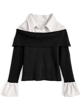 シャツドッキングオフショルダーニットトップス