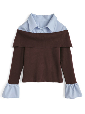 シャツドッキングオフショルダーニットトップス