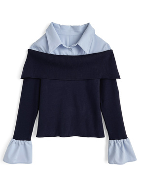 シャツドッキングオフショルダーニットトップス