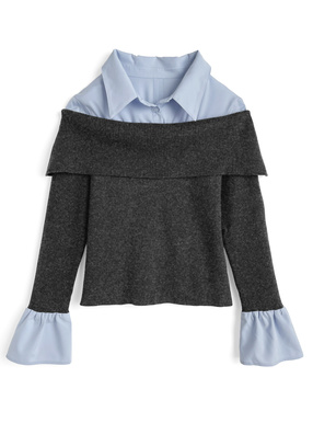 シャツドッキングオフショルダーニットトップス