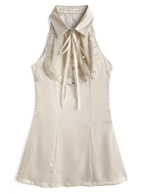 リボンタイノースリーブミニワンピース