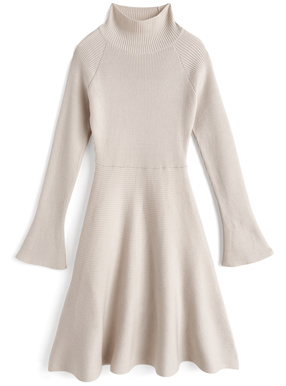 ラグランスリーブリブニットフレアミニワンピース