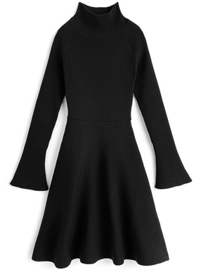 ラグランスリーブリブニットフレアミニワンピース