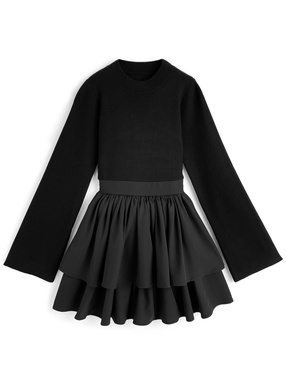 ニットドッキングバックリボンティアードミニワンピース