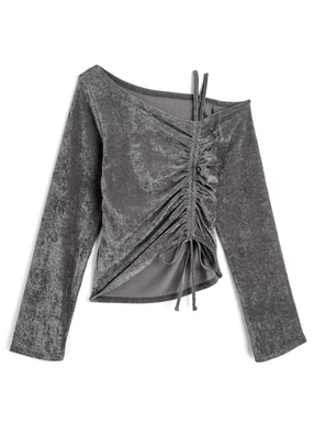 ベロアワンショルダードロストトップス