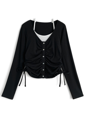 キャミレイヤード風ギャザードロストトップス