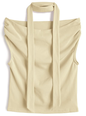 タイ付きオフショルダードレープトップス