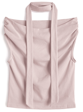 タイ付きオフショルダードレープトップス