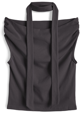 タイ付きオフショルダードレープトップス