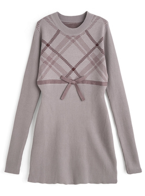 チェック柄ニットミニワンピース