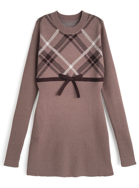 チェック柄ニットミニワンピース