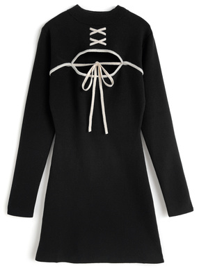 フロントオープン配色リボンワンピース