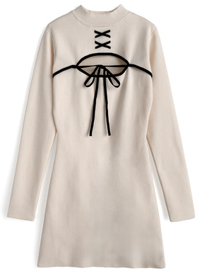 フロントオープン配色リボンワンピース