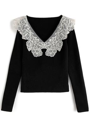 レースカラーニットトップス