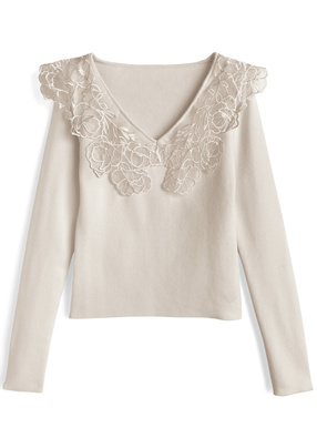 レースカラーニットトップス