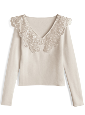 レースカラーニットトップス