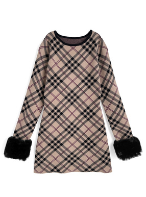 2Wayファー付きチェック柄ニットミニワンピース