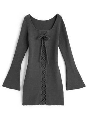 レースアップタイトニットミニワンピース