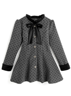 ドット柄リボンフレアミニコート