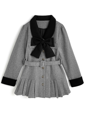 リボン&ベルト付き配色プリーツミニコート