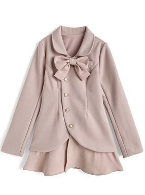 リボン付き異素材フレアミニコート