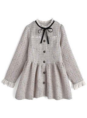 リボンフリルツイードフレアミニコート