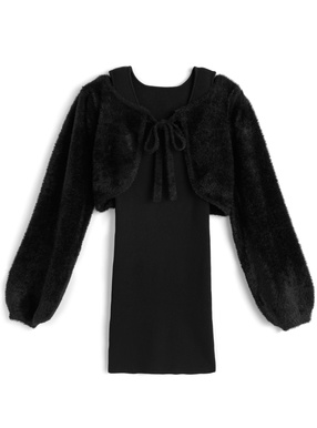 リボンシャギーボレロ×ミニワンピースニットセットアップ