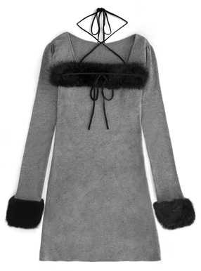 ファーホルターネックリボンニットワンピース