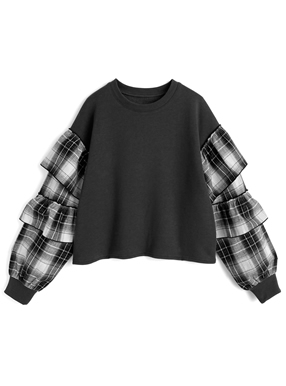 チェック柄ドッキングスウェットトップス