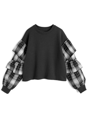 チェック柄ドッキングスウェットトップス