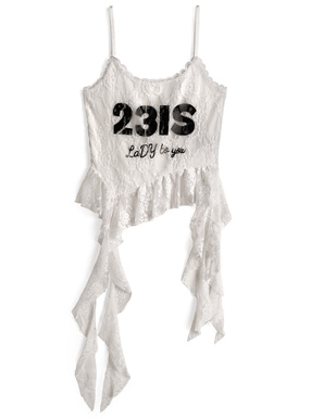 ロゴプリントアシンメトリーレースキャミソール