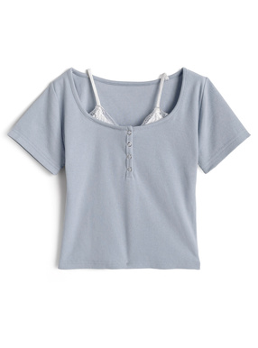 レースレイヤード風リブトップス