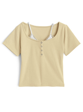 レースレイヤード風リブトップス