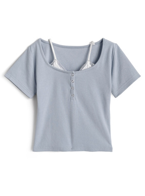 レースレイヤード風リブトップス