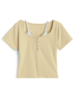 レースレイヤード風リブトップス