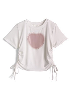 ハートロゴプリントサイドドロストTシャツ