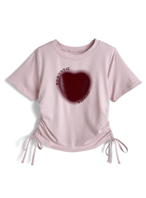 ハートロゴプリントサイドドロストTシャツ