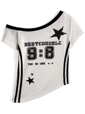 ナンバーロゴサイドラインワンショルダーアシンメトリートップス