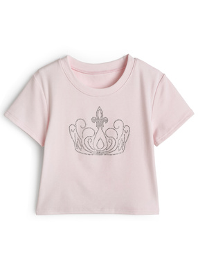 ラインストーンロゴショート丈Tシャツ