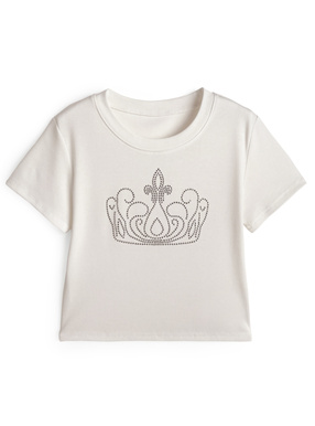 ラインストーンロゴショート丈Tシャツ