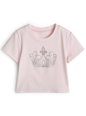 ラインストーンロゴショート丈Tシャツ