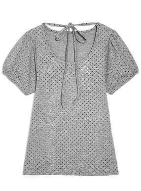 ILLIT アイリットドット柄ネックリボントップス