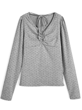 ドット柄ネックリボンギャザートップス