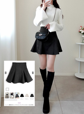 インパン裏地付きハイウエストフレアミニスカート