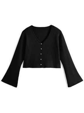 ゴールドボタンフレアスリーブニットカーディガン